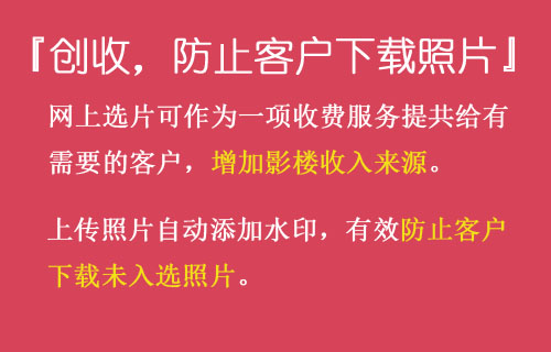 可以单独收费，给影楼创收，自动添加水印，防止客户下载样片